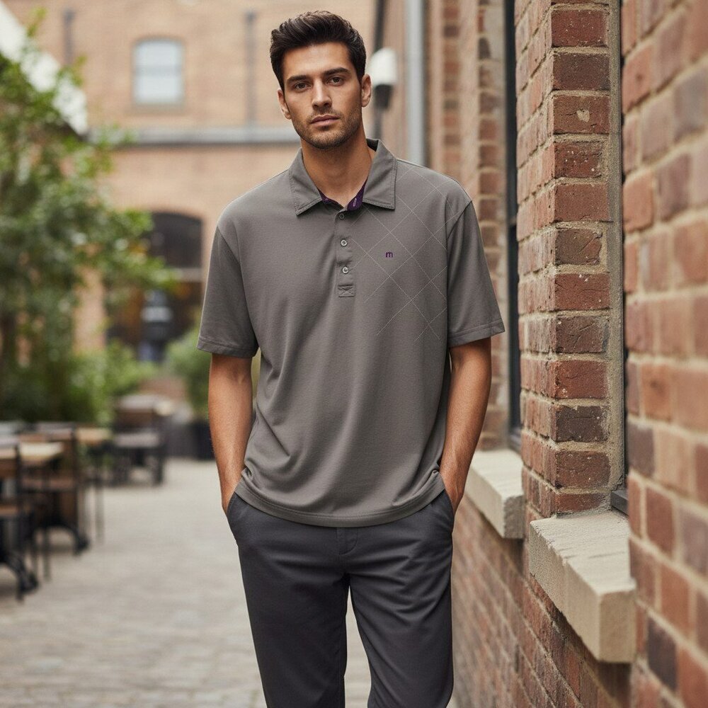 Travis Mathew Mens Large Gray Short Sleeve Casual Golf Polo Shirt Size L
